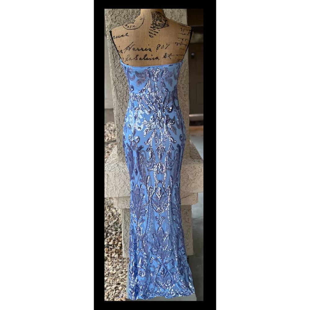 Lulus Blue Sequins Strapless Mermaid Maxi Dress Size M NEW - Picture 4 of 6